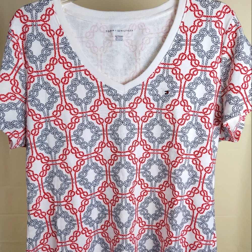 Tommy Hilfiger XL Women V-neck Top Nautical